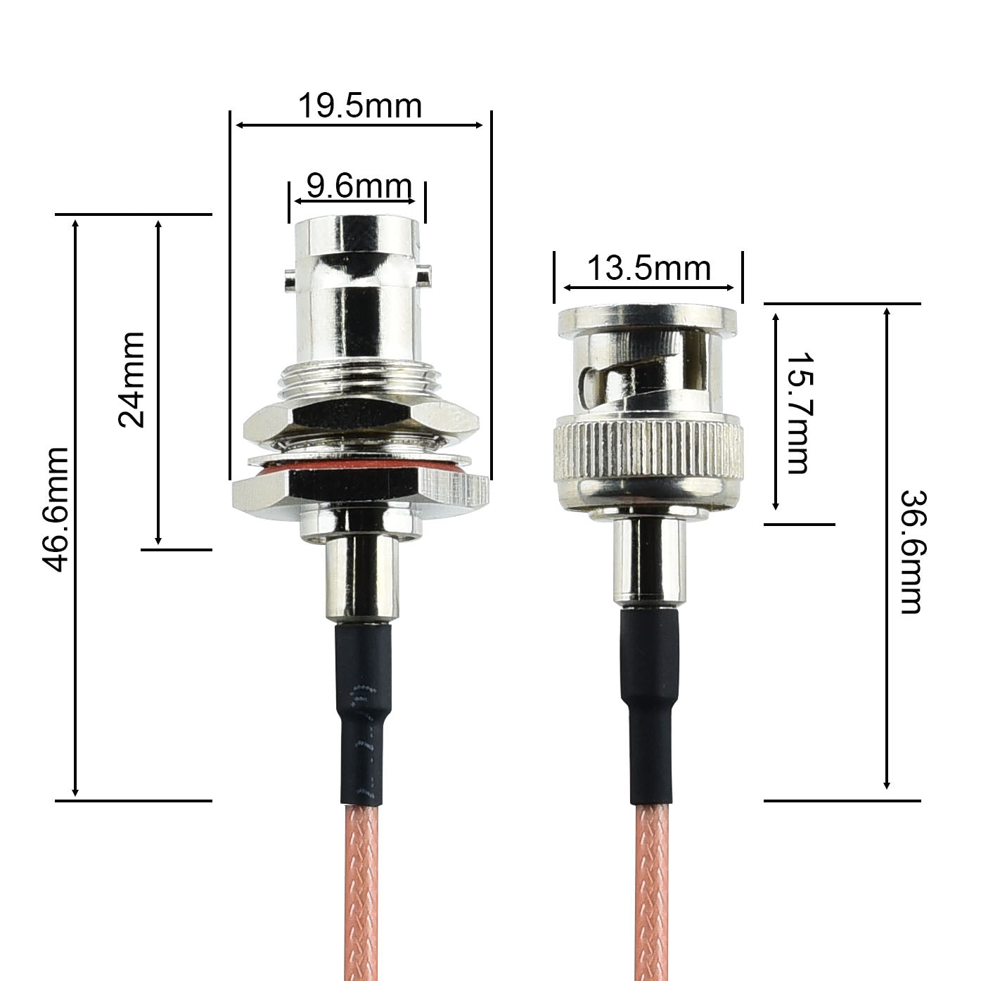 YOTENKO BNC Male to BNC Female Bulkhead Mount Coaxial Cable 2-Pack 50 Ohm BNC Extension Cable RG316 Extension Coaxial Line Cable