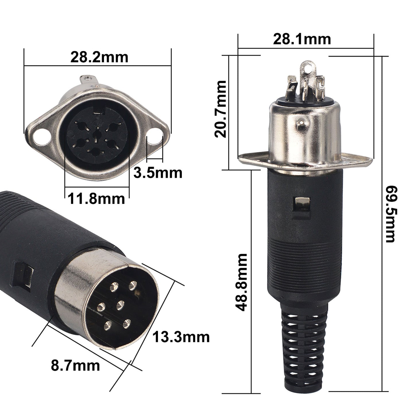 YOTENKO Pack-5 DIN 6 Pin Male Plug Solder Connector + Female Adapter Recessed Socket Panel Mount AV Adapter Audio Socket for Digital Audio Devices