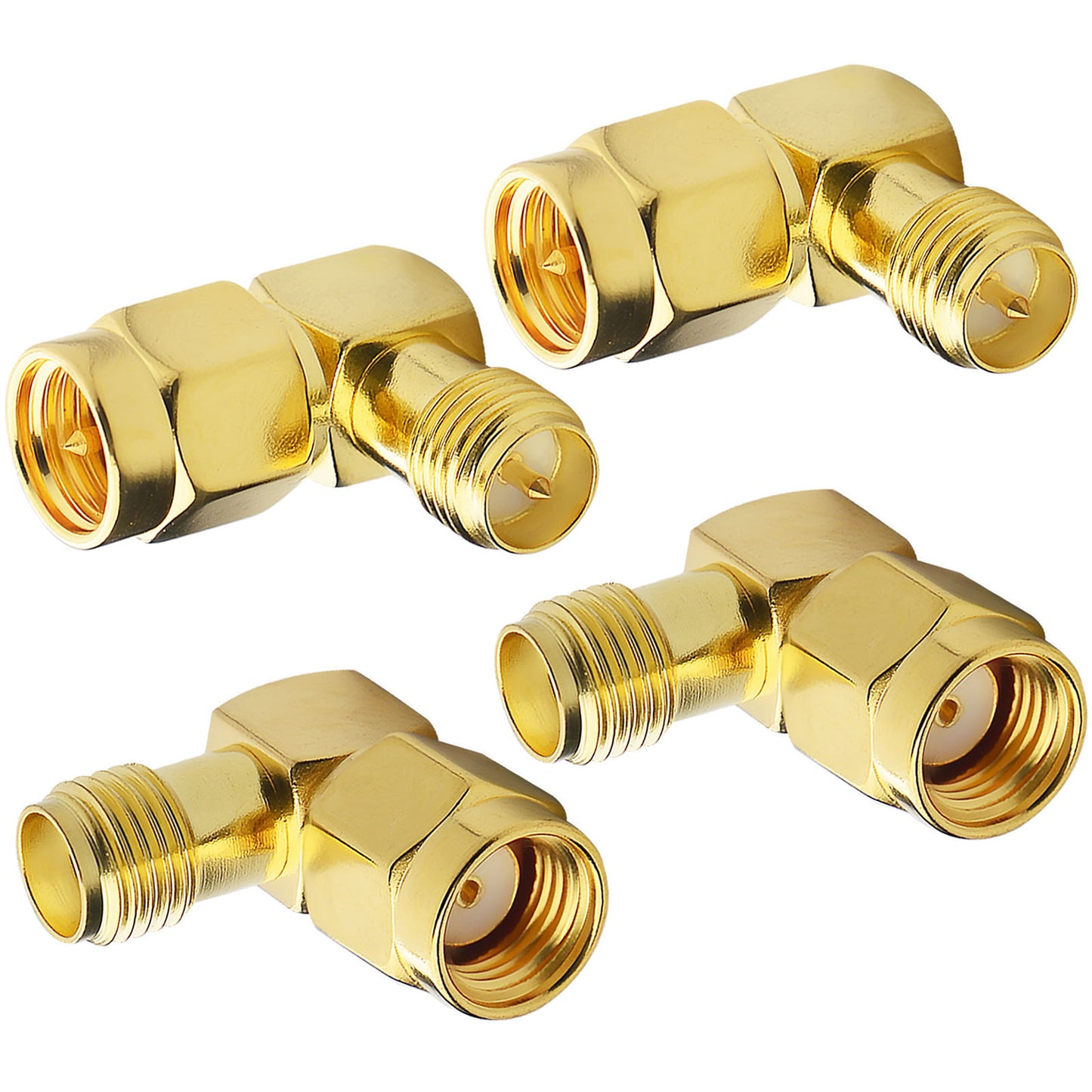 YOTENKO Right Angle SMA to RP-SMA Adapter Kit 4-Pack, SMA Female to RP-SMA Male/SMA Male to RP-SMA Female 90 Degree Coaxial Coax Connector Elbow