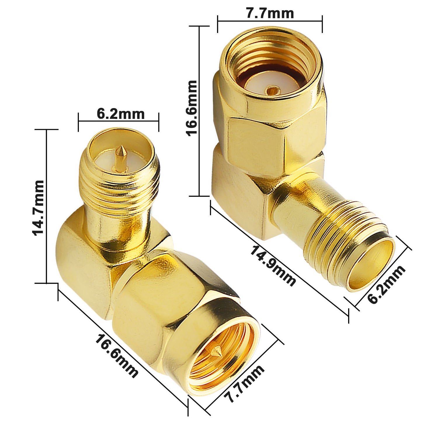 YOTENKO Right Angle SMA to RP-SMA Adapter Kit 4-Pack, SMA Female to RP-SMA Male/SMA Male to RP-SMA Female 90 Degree Coaxial Coax Connector Elbow