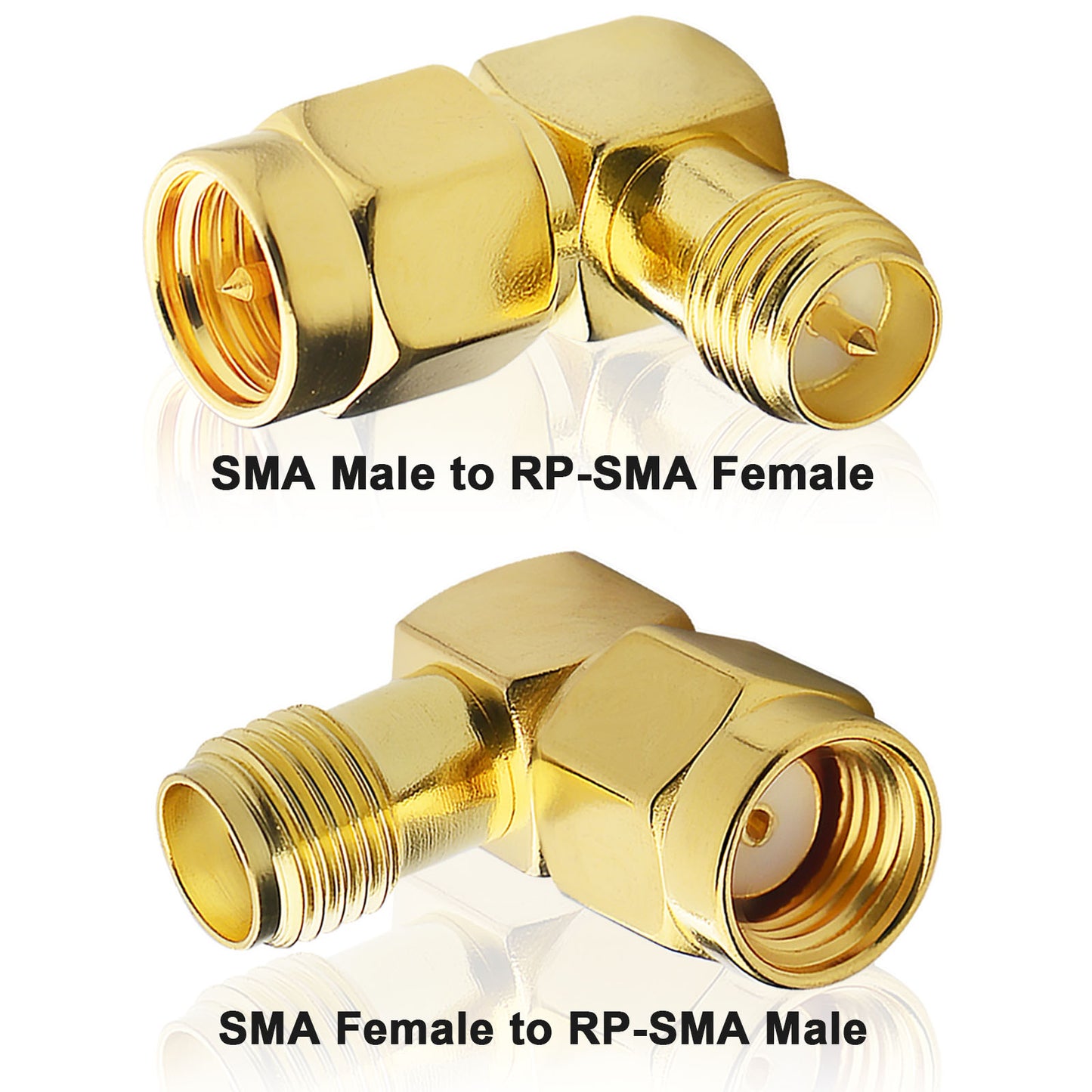 YOTENKO Right Angle SMA to RP-SMA Adapter Kit 4-Pack, SMA Female to RP-SMA Male/SMA Male to RP-SMA Female 90 Degree Coaxial Coax Connector Elbow