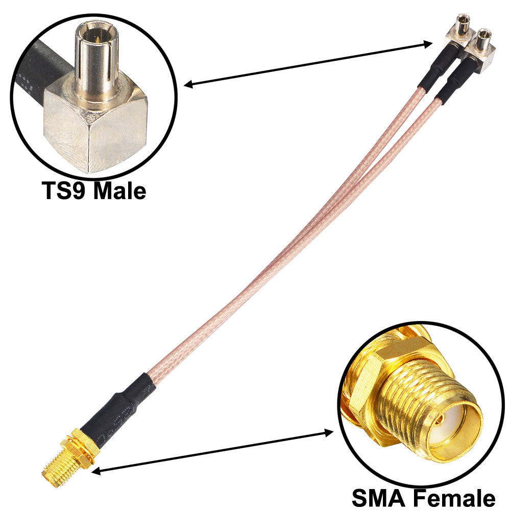 YOTENKO Splitter SMA Female to Dual TS9 Connector Adapter Pigtail Cable 6 inch 15cm 4G LTE Antenna Coaxial Cable