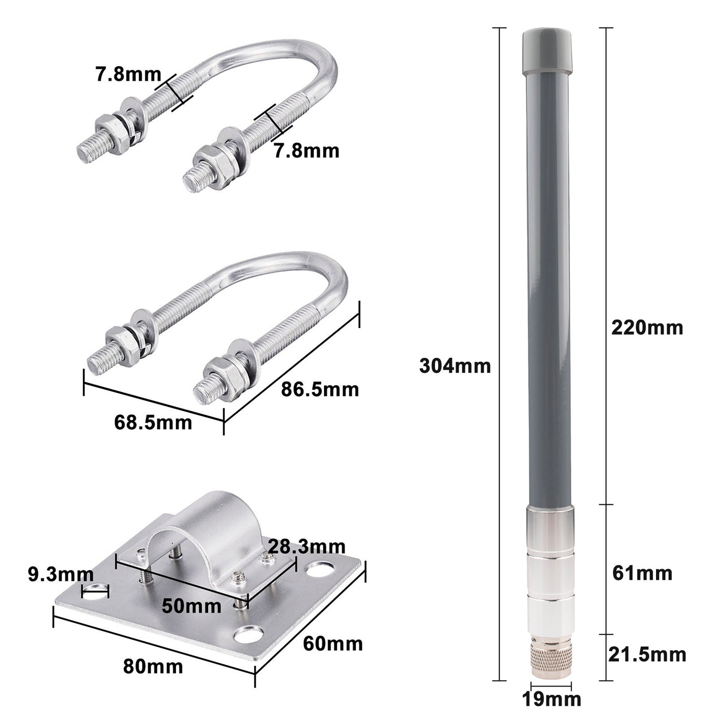 YOTENKO Outdoor WiFi Antenna 5 dBi 2.4GHz Omnidirectional Antenna, 12", N-Male Connector, Waterproof Fiberglass Antenna