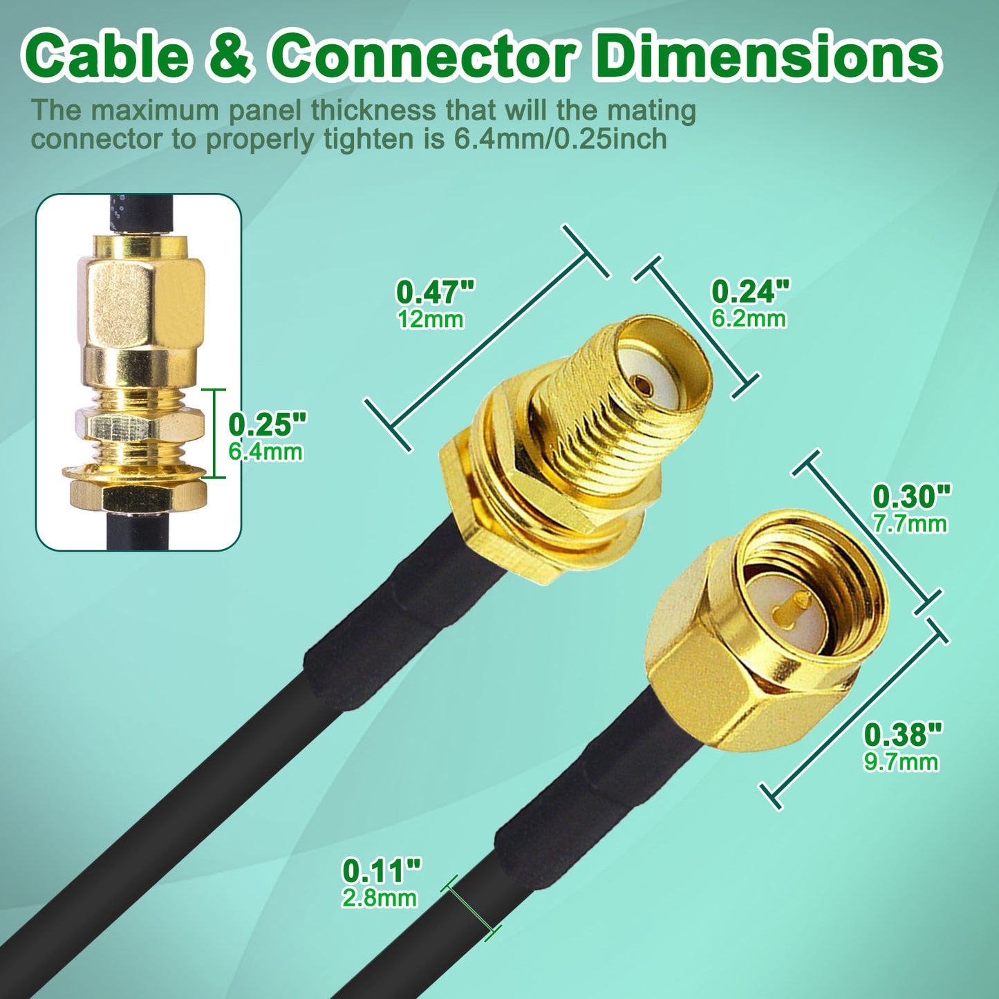 YOTENKO SMA Male to SMA Female Bulkhead Mount Cable RG174 SMA Extension Cable SMA Jumper RF Coaxial Cable