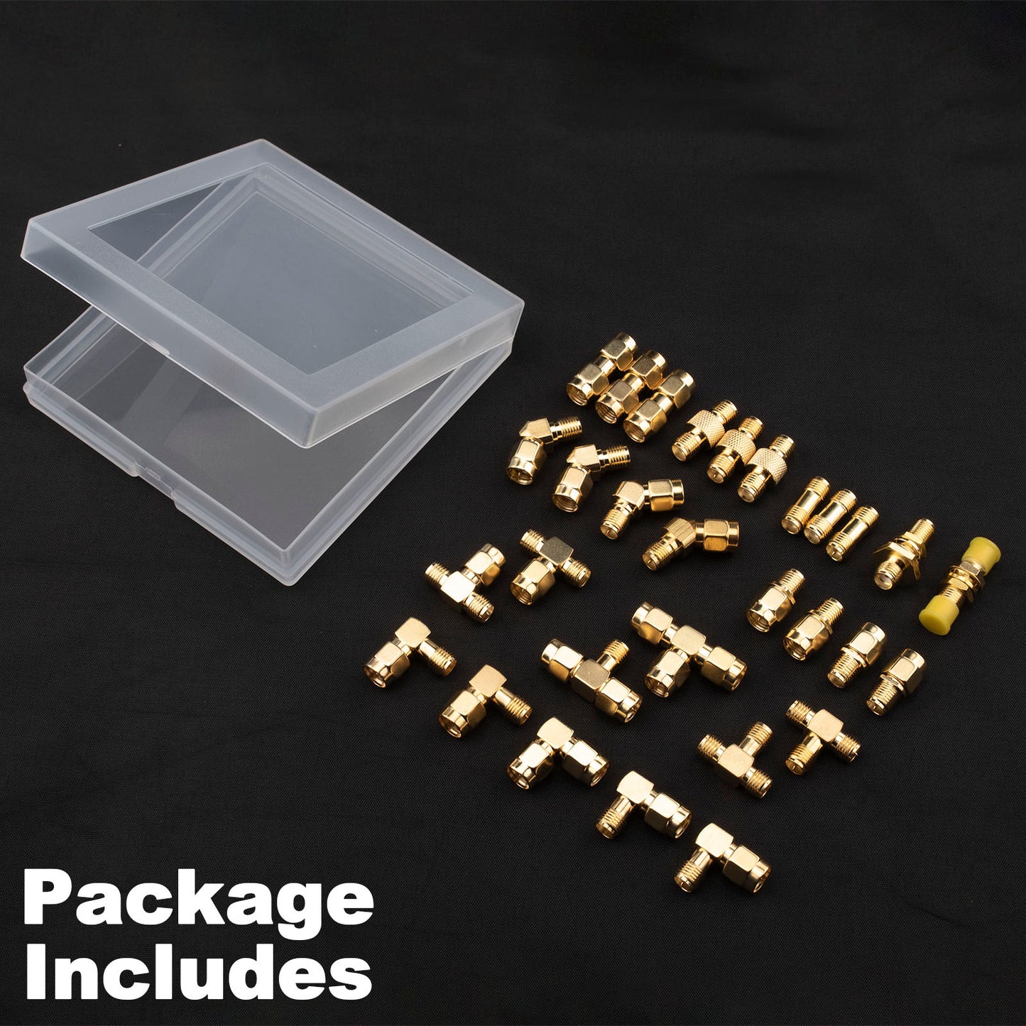 YOTENKO SMA Connectors Kit 30 Type SMA RP-SMA Male Female Adapter, T-Type 90° 45° Straight SMA Adapter Goldplated Brass RF Coax Set for FPV Baofeng Antennas Radio Yaesu IP Camera SDR