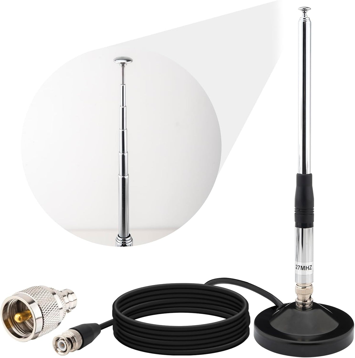 YOTENKO 27MHz Telescopic CB Antenna, 9-51 Inch, Magnetic Base