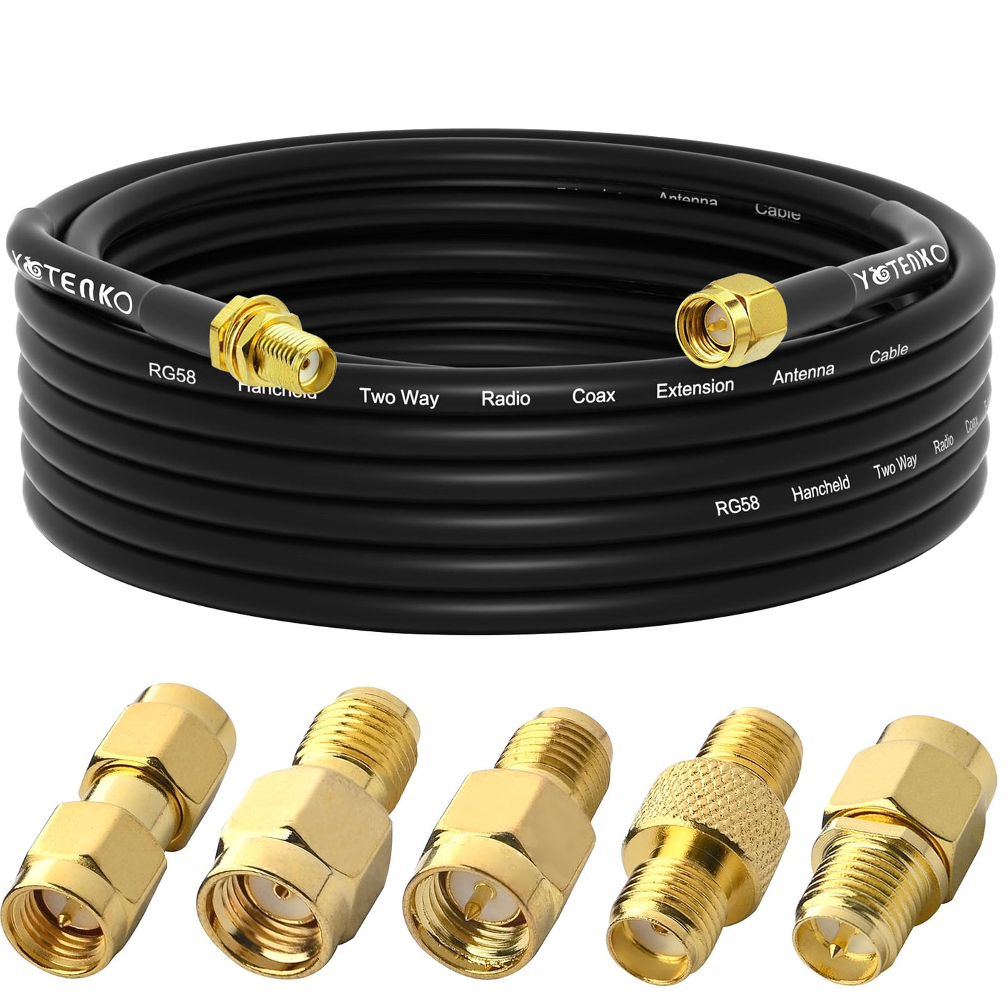 YOTENKO SMA Male to SMA Female RG58 Coaxial Cable + 5pcs SMA RF Coax Connector Set