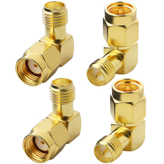 YOTENKO Right Angle SMA to RP-SMA Adapter Kit 4-Pack, SMA Female to RP-SMA Male/SMA Male to RP-SMA Female 90 Degree Coaxial Coax Connector Elbow