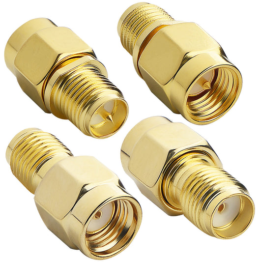 YOTENKO SMA Female to RP-SMA Male, SMA Male to RP-SMA Female, Cable Gender Changers 4-Pack RF Connector Adapter Kit Plug Jack Brass Gold Plated for Radio Antenna