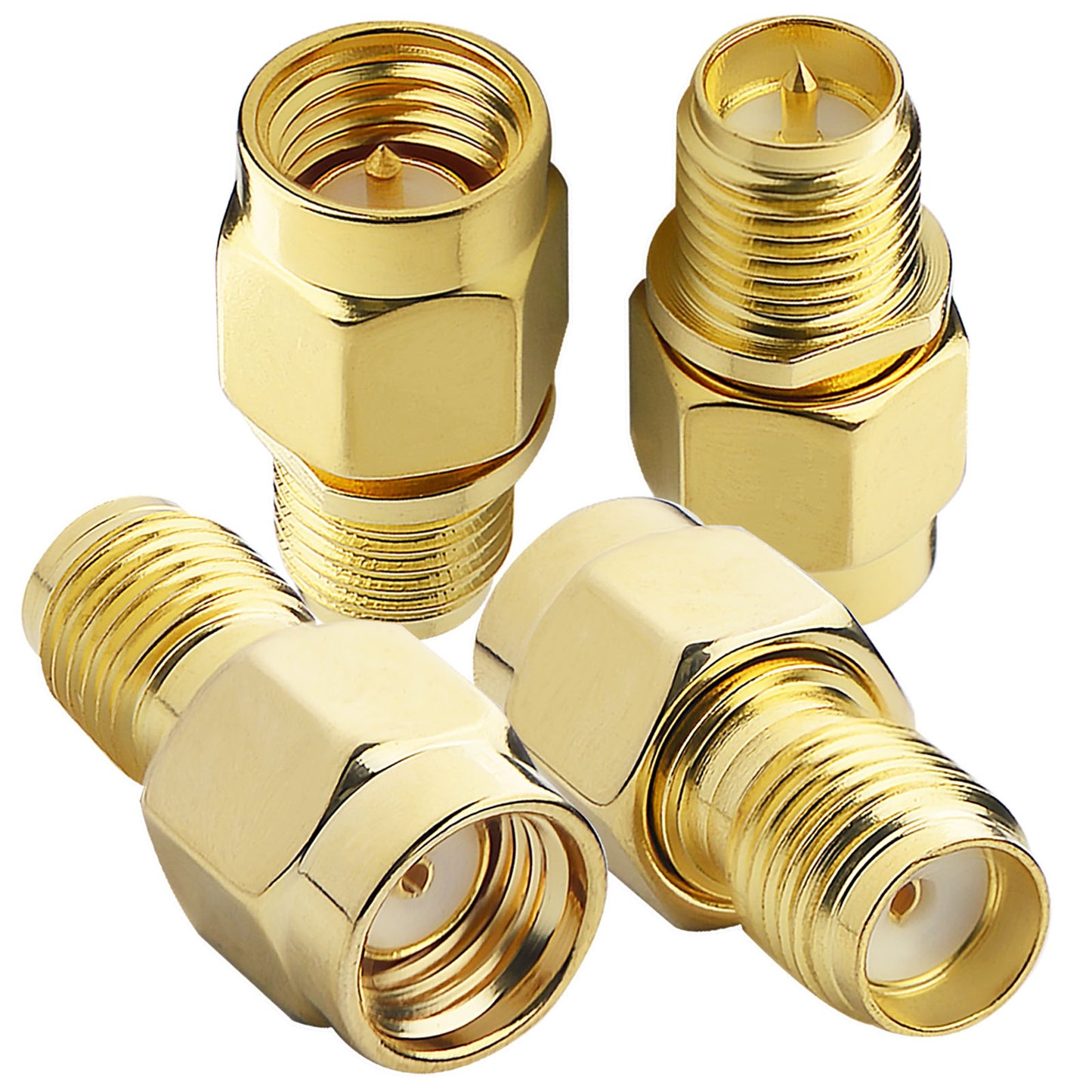 YOTENKO SMA Female to RP-SMA Male, SMA Male to RP-SMA Female, Cable Gender Changers 4-Pack RF Connector Adapter Kit Plug Jack Brass Gold Plated for Radio Antenna