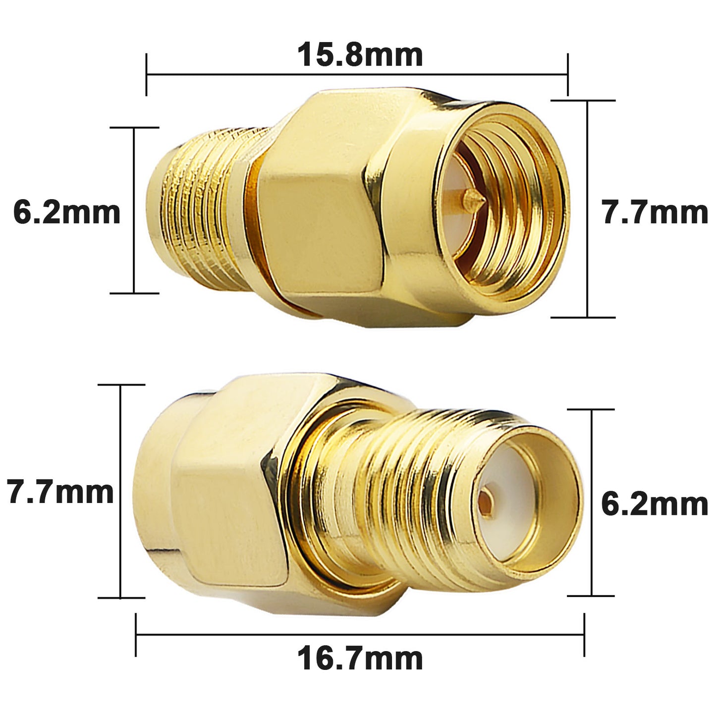 YOTENKO SMA Female to RP-SMA Male, SMA Male to RP-SMA Female, Cable Gender Changers 4-Pack RF Connector Adapter Kit Plug Jack Brass Gold Plated for Radio Antenna