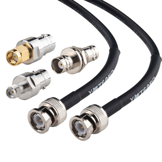 YOTENKO BNC Cable 50 Ohm BNC Male to BNC Male Extension Cable RG58 Coax Cable + Set of 3 BNC Female to BNC Female/SMA Male/SMA Female Connector Adapters