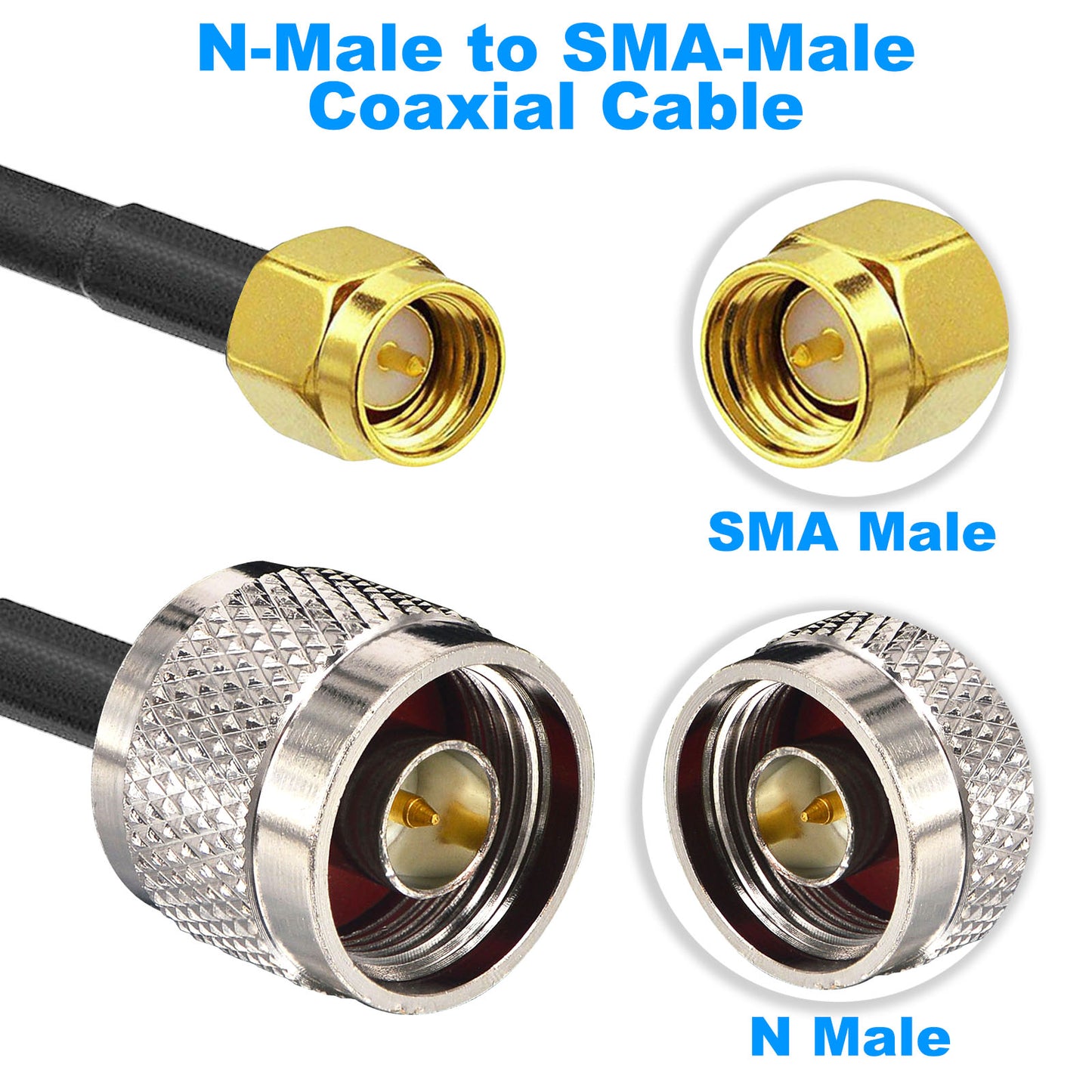 YOTENKO N Male to SMA Male Cable 49.2 ft, RG58 Coaxial Cable SMA to N Type Extension Cable Flexible 50 ohm Coax