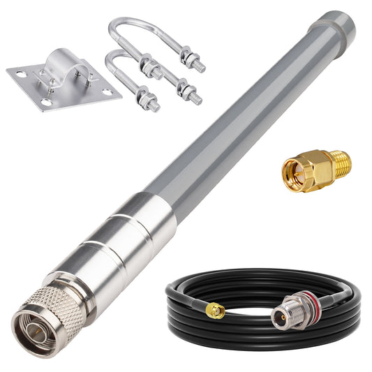 YOTENKO 2.4GHz Wi-Fi Antenna 5 dBi, Outdoor Omni Antenna Set, N-Male Connector Fiberglass Antenna + 10FT Low Loss YMR240 Cable (RPSMA), Waterproof