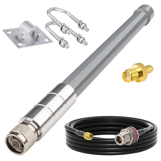 YOTENKO 4G Cellular LTE 5dBi Multi-Band Antenna (12", N Jack Connector) + 10FT Low Loss YMR240 Cable, Omni Antenna Kit