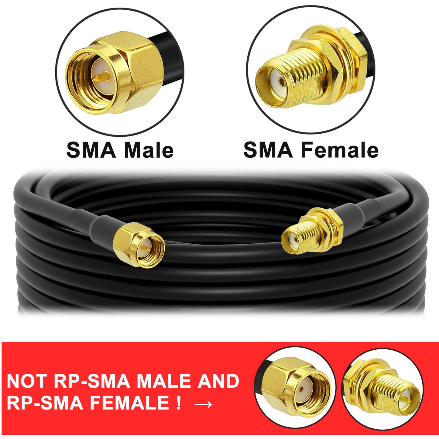 YOTENKO SMA Male to SMA Female RG58 Coaxial Cable + 5pcs SMA RF Coax Connector Set