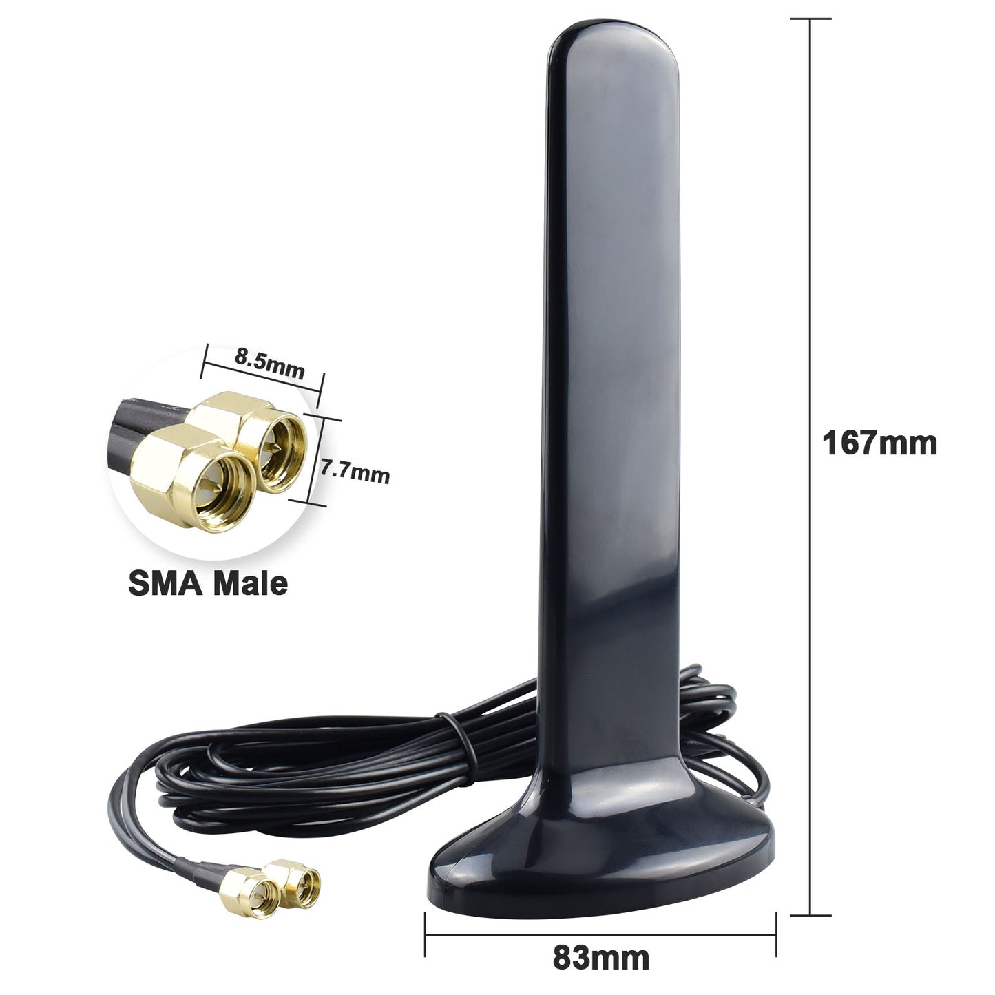 YOTENKO 2X2 MIMO 3G/4G/LTE/5G Universal Wide Band Antenna 12dBi Dual SMA Male Connectors Cable(2M/6.56FT) Magnetic Base 700-5900MHz Omni-Directional Paddle Antenna Compatible with ATT Tmobile Sprint