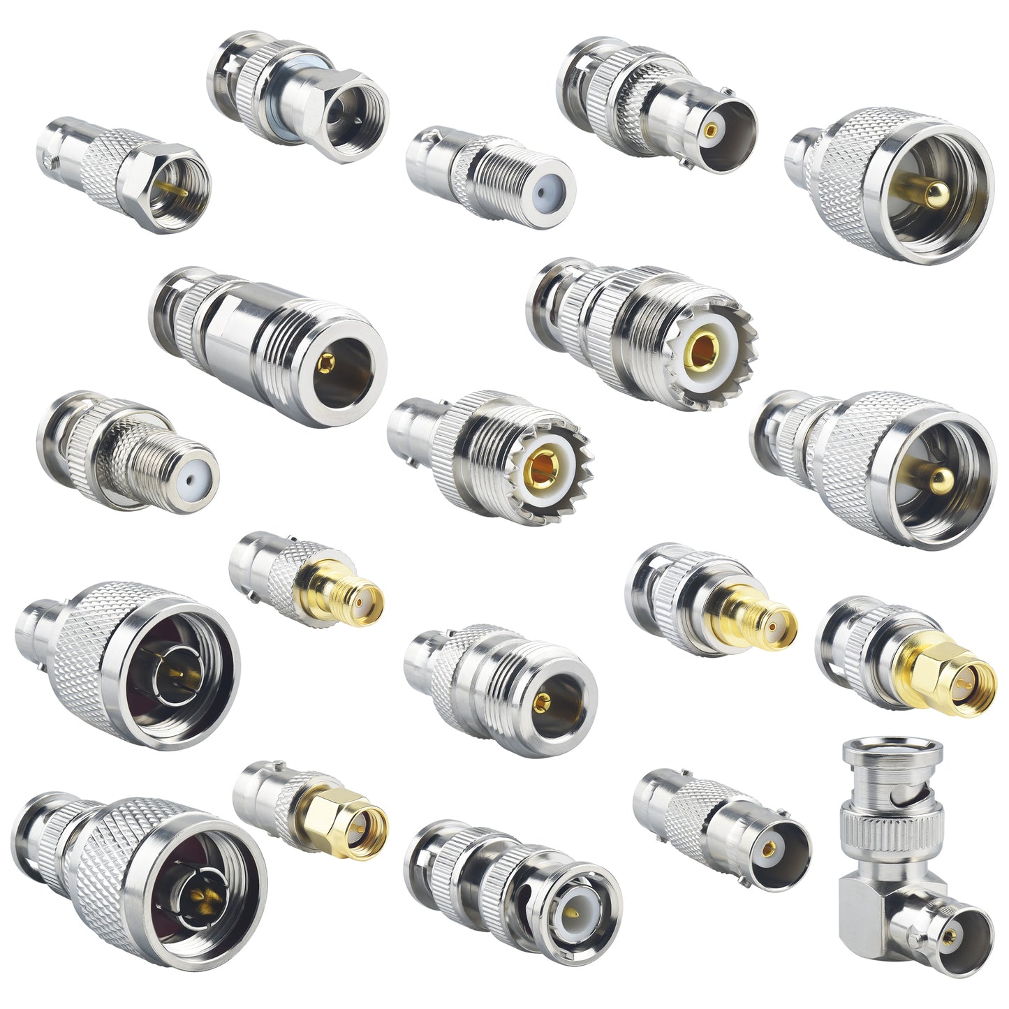 YOTENKO 20pcs BNC Connector Kits BNC to SMA/BNC to BNC/BNC to UHF/BNC to N/BNC to F RF Coax BNC Adapter Male to Female Cable Converter