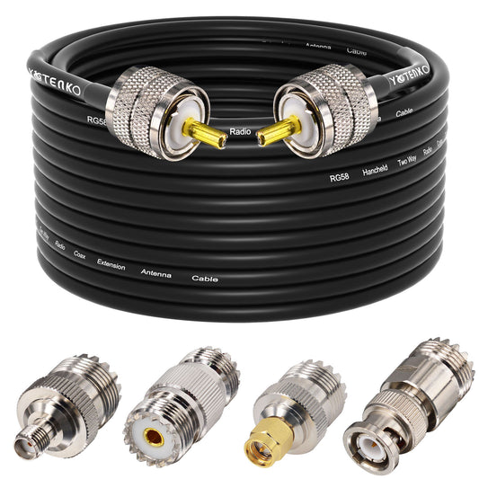 YOTENKO Ham Radio Coax Cable 50 Ohm,RG58 Coaxial Cable 49.2Ft,UHF PL259 Male to Male Cable + UHF SO239 Female to SMA/UHF/BNC Adapter 4-Pack