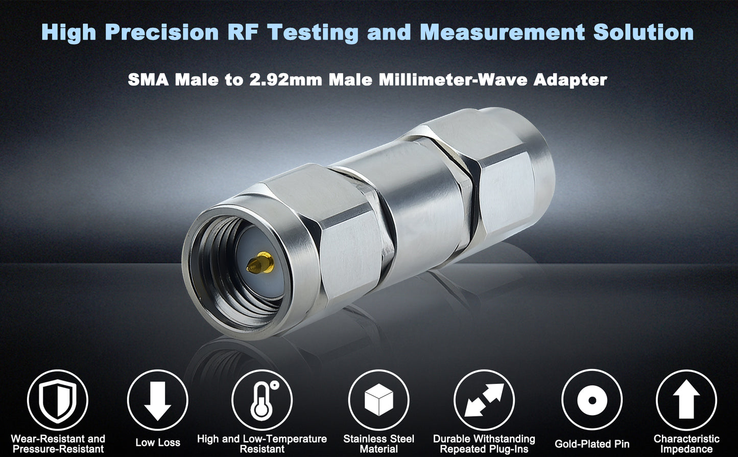 YOTENKO 2.92mm Male to SMA Male Millimeter-Wave Connector, 2.4mm Female Jack Precision RF Microwave mmWave Adapter, DC to 26.5 GHz, VSWR 1:1.2, 50 Ohm, Stainless Steel Body