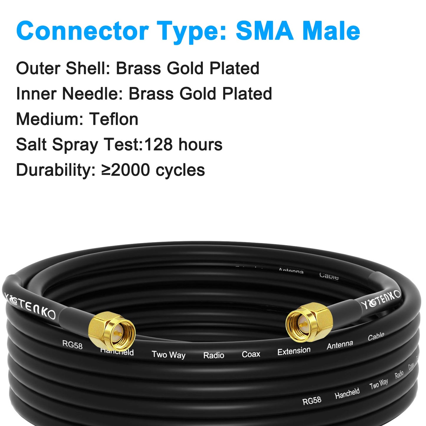 YOTENKO SMA Male to SMA Male Cable, RG58 Coaxial Cable SMA Male Adapter Extension Antenna Cable 50 Ohm