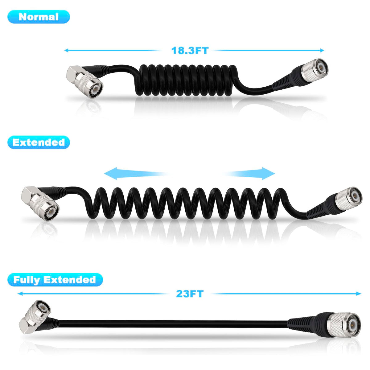 YOTENKO RG58 Coiled Coaxial Extension Cable, 50 Ohm - product details