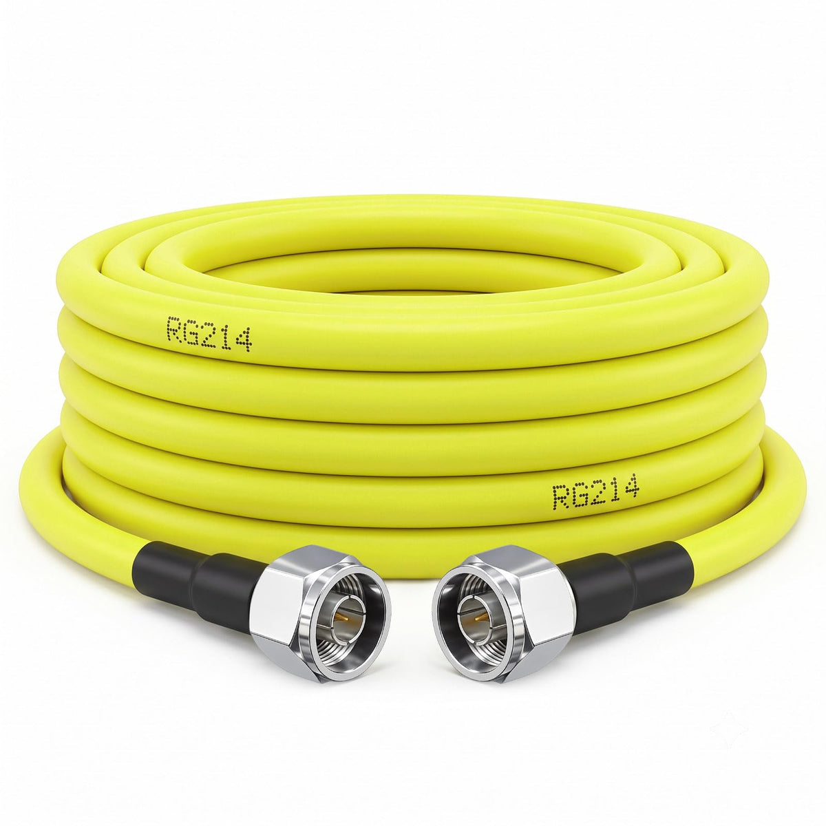 YOTENKO RG214 N Male to N Male Coaxial Cable, 50 Ohm, Yellow PUR Jacket - 25 FT