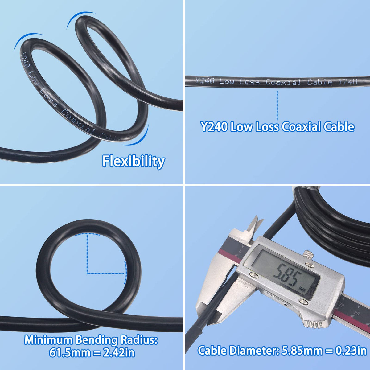 YOTENKO Y240 N Male to SMA Male Coaxial Cable, 16.4FT, 50 Ohm - product details