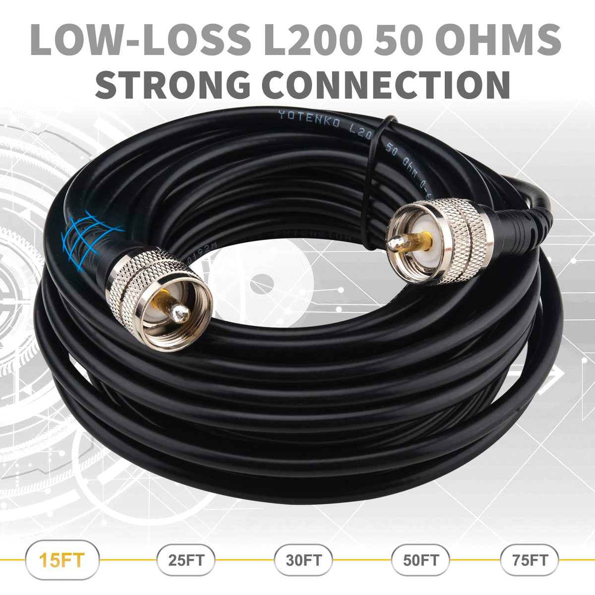 YOTENKO L200 Coaxial Cable, PL259 Male to PL259 Male, 50 Ohm - product details