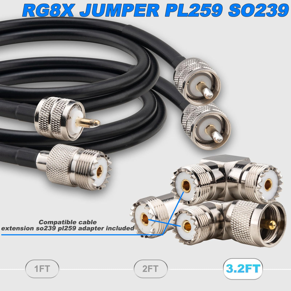 YOTENKO RG58 UHF Coaxial Extension Cable Set, PL259 SO239, 50 Ohm - product details