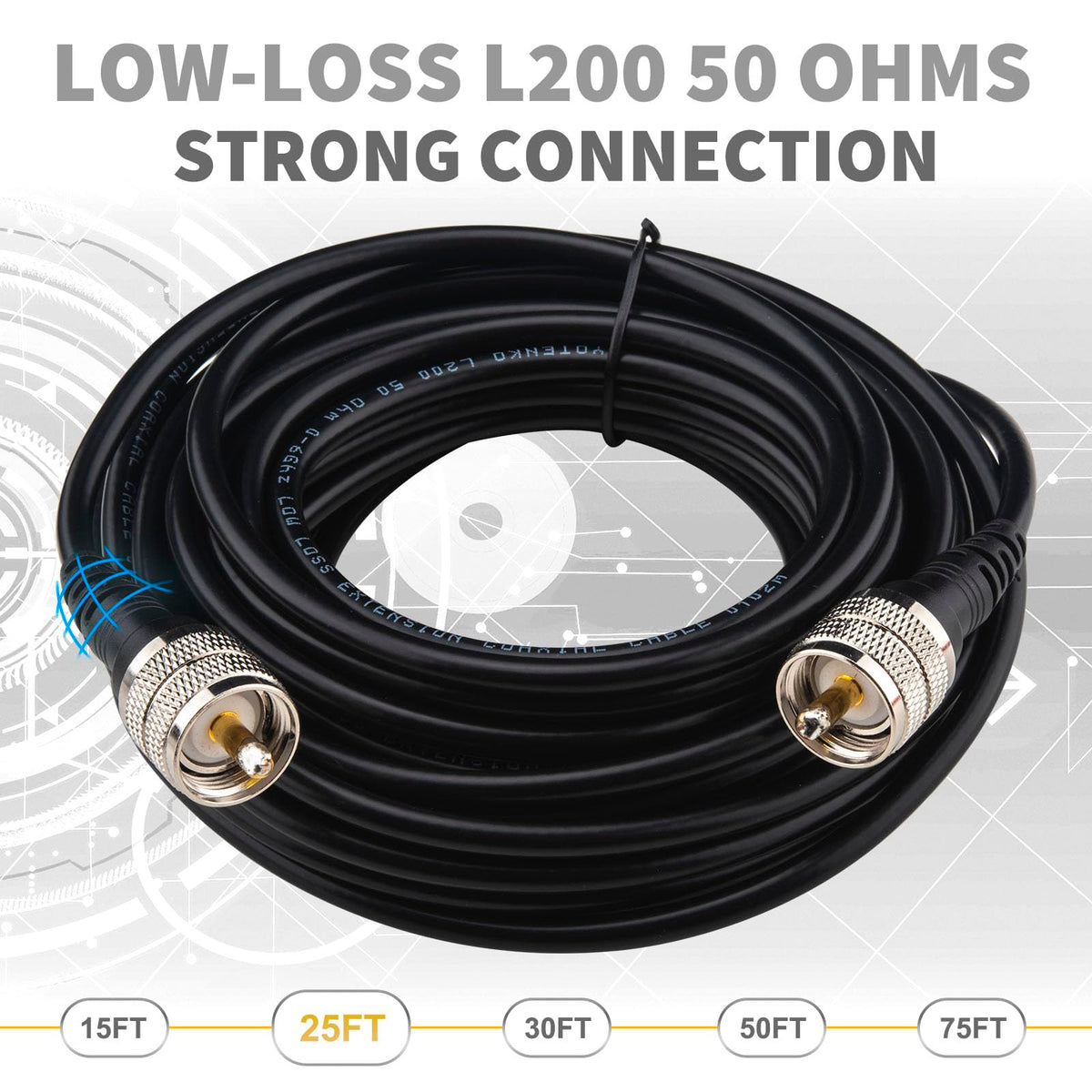 YOTENKO L200 Coaxial Cable, PL259 Male to PL259 Male, 50 Ohm - product details