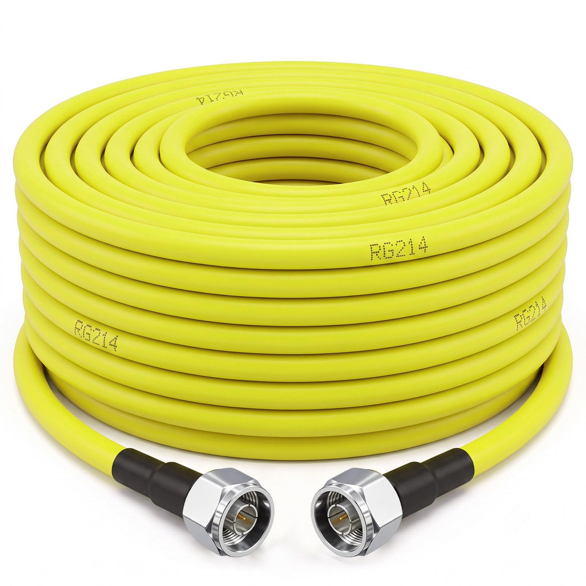 YOTENKO RG214 N Male to N Male Coaxial Cable, 50 Ohm, Yellow PUR Jacket - 50 FT