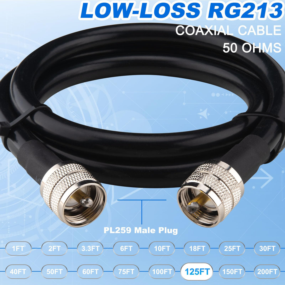 YOTENKO RG213 Coaxial Cable, PL259 Male to PL259 Male, 50 Ohm - product details