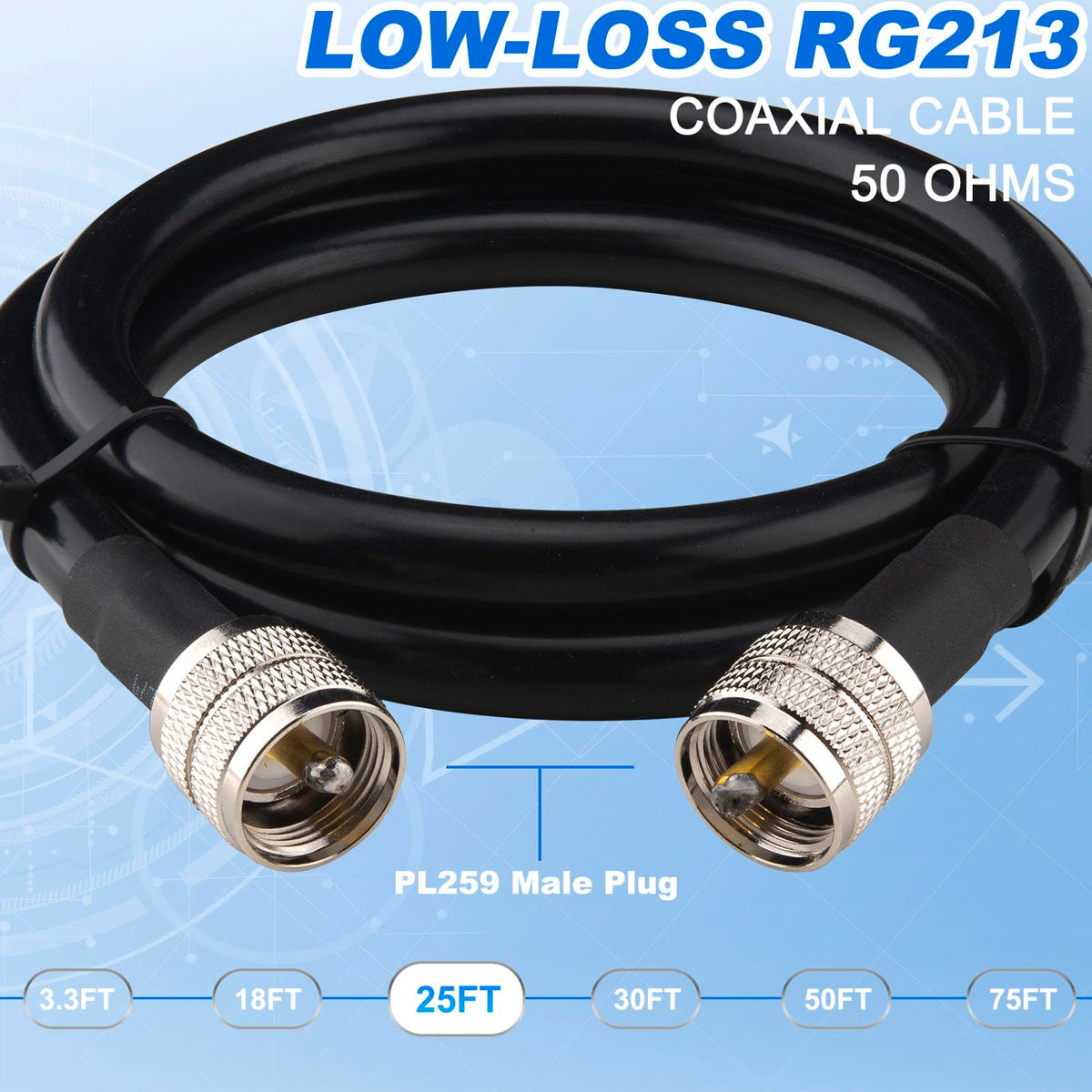 YOTENKO RG213 Coaxial Cable, PL259 Male to PL259 Male, 50 Ohm - product details
