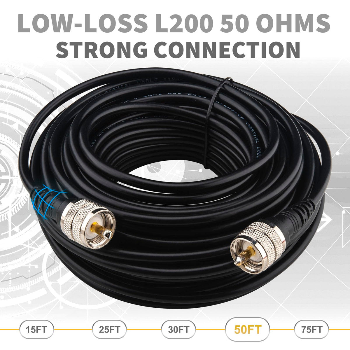 YOTENKO L200 Coaxial Cable, PL259 Male to PL259 Male, 50 Ohm - product details
