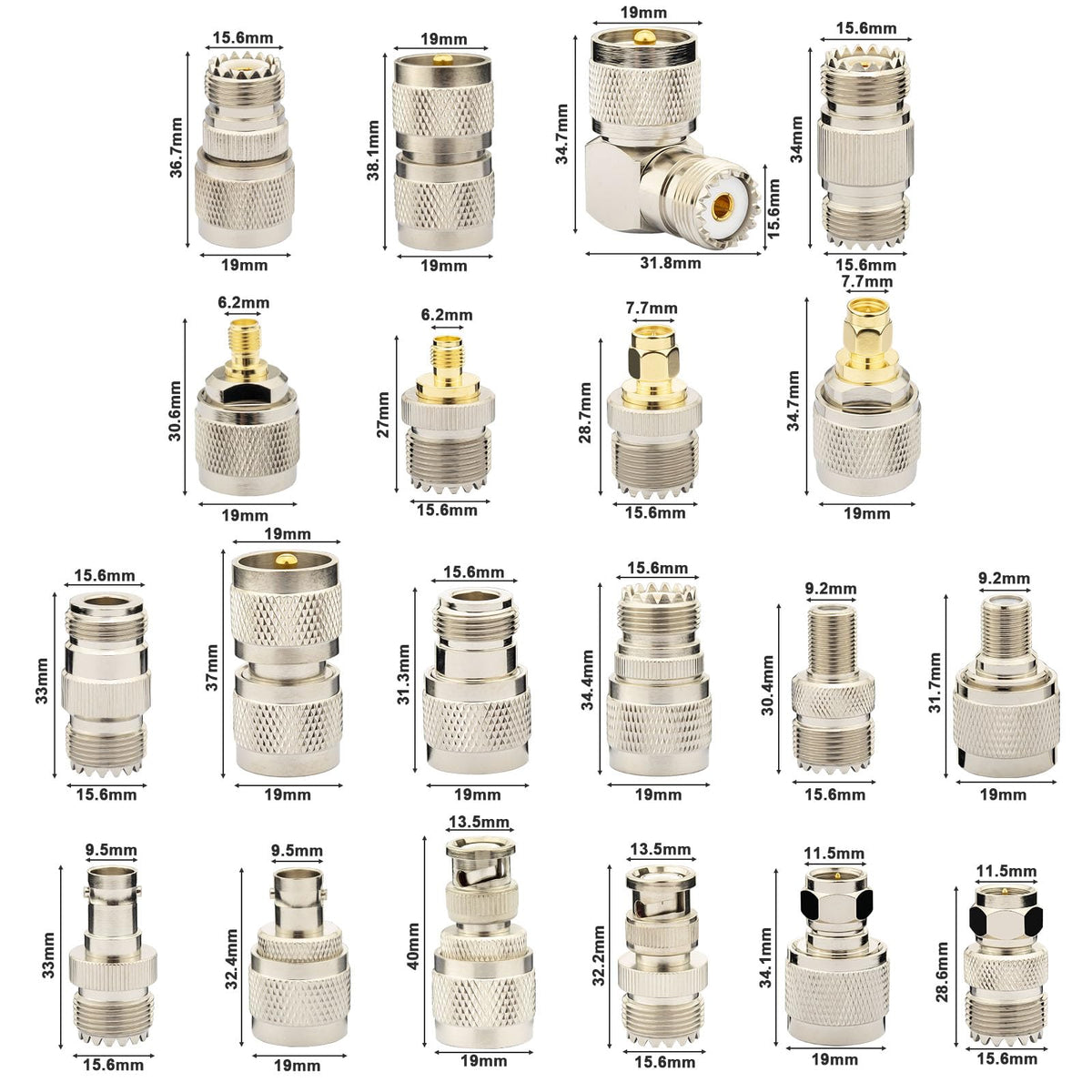 YOTENKO UHF PL259 SO239 RF Adapter Kit, 20 or 24 Pieces - product details