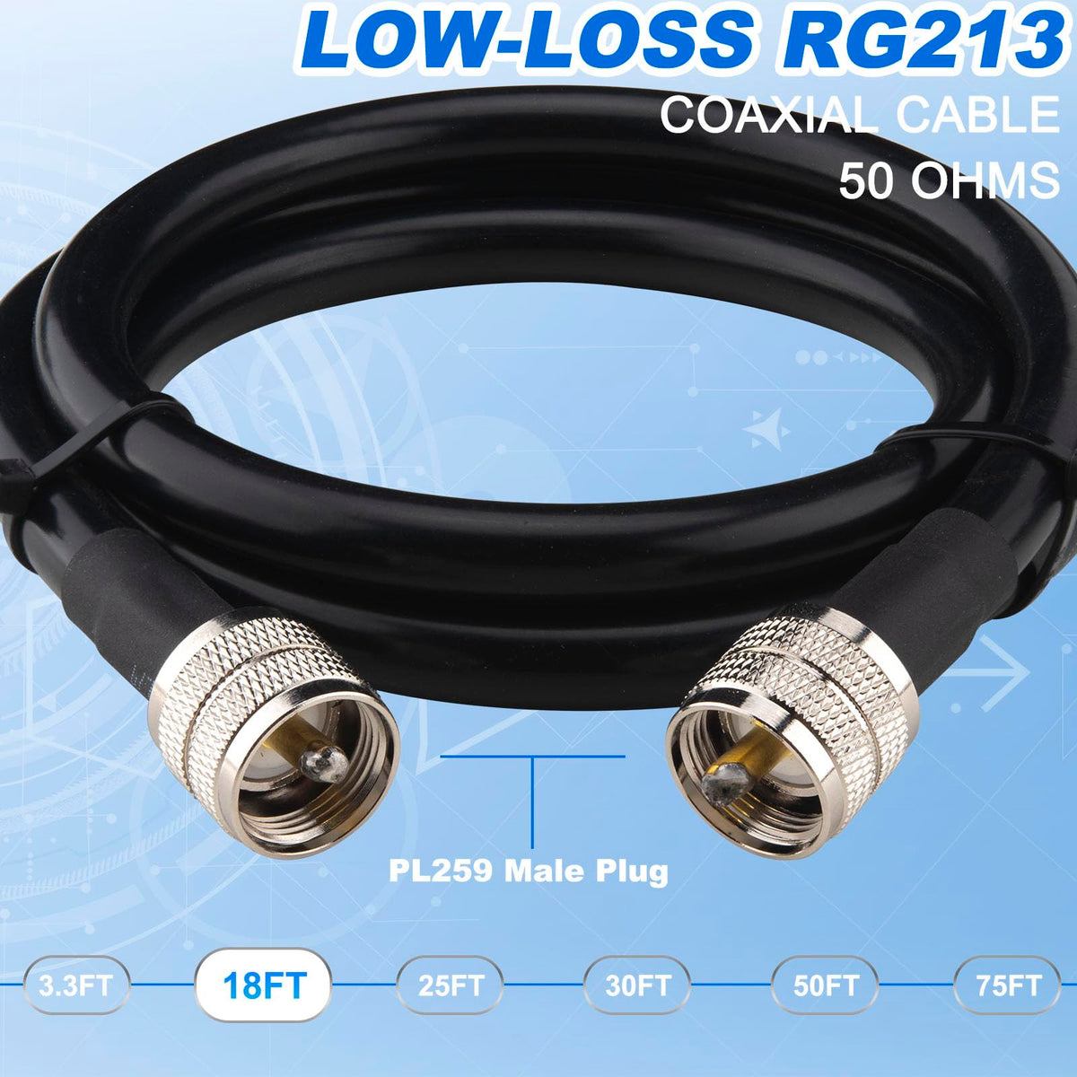YOTENKO RG213 Coaxial Cable, PL259 Male to PL259 Male, 50 Ohm - product details