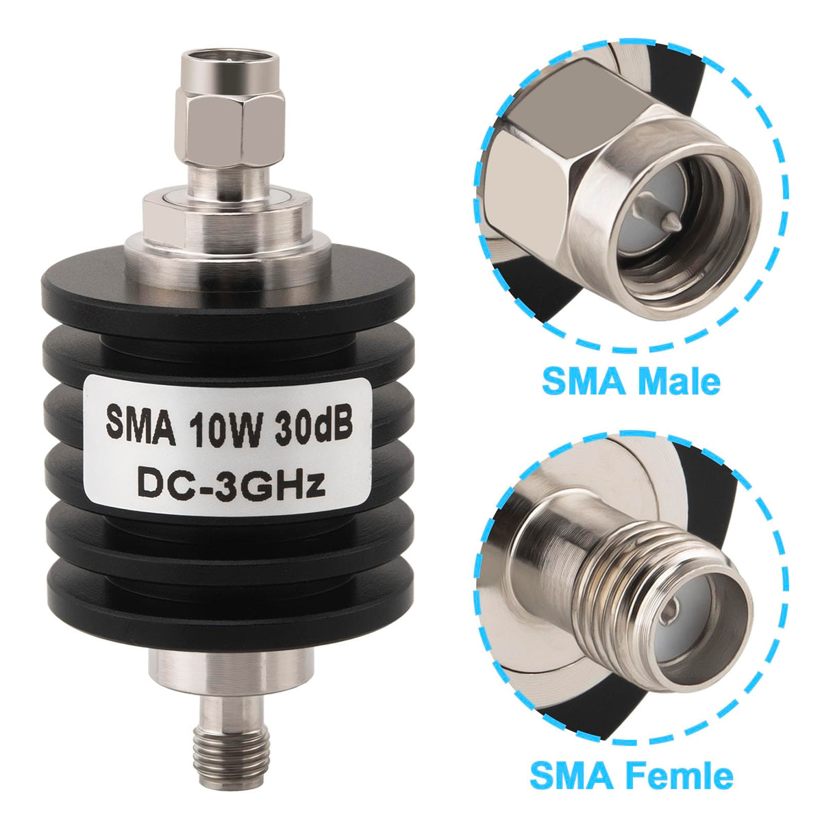 YOTENKO SMA RF Attenuator, 30dB, 10W, 50 Ohm, DC-3GHz - product details