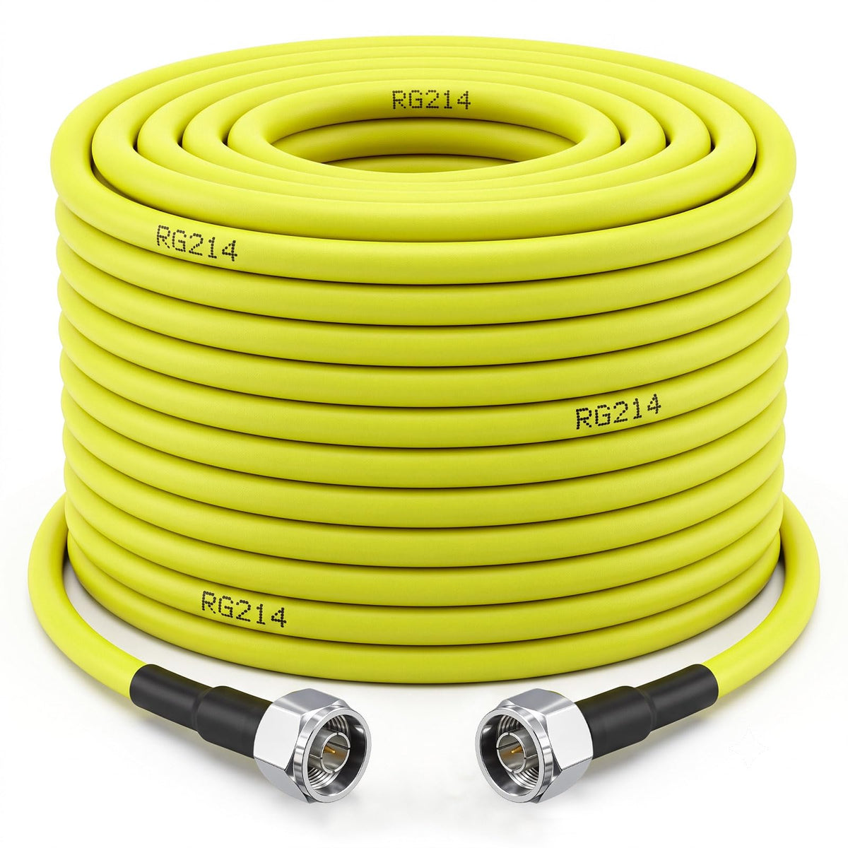 YOTENKO RG214 N Male to N Male Coaxial Cable, 50 Ohm, Yellow PUR Jacket - 75 FT