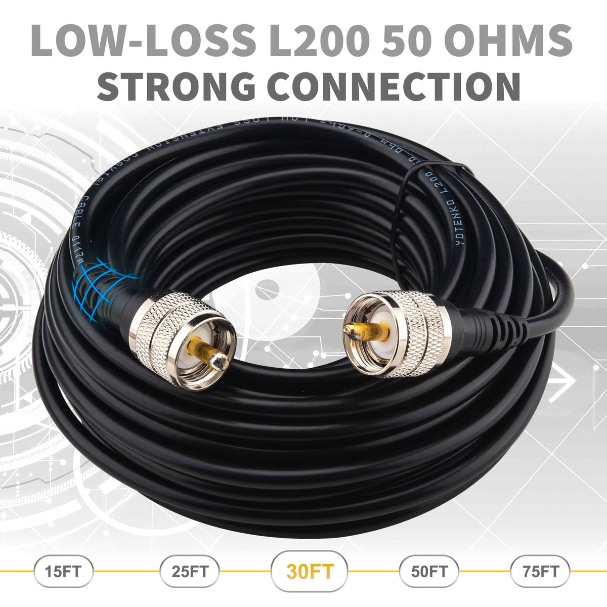 YOTENKO L200 Coaxial Cable, PL259 Male to PL259 Male, 50 Ohm - product details