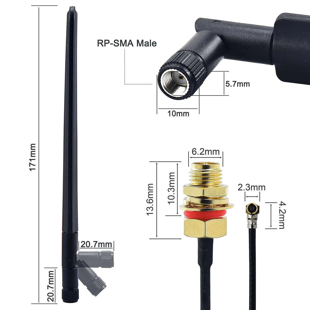 YOTENKO Desktop Wi-Fi Antenna Kit, RP-SMA, MHF4 Pigtails, 4 Sets - product details
