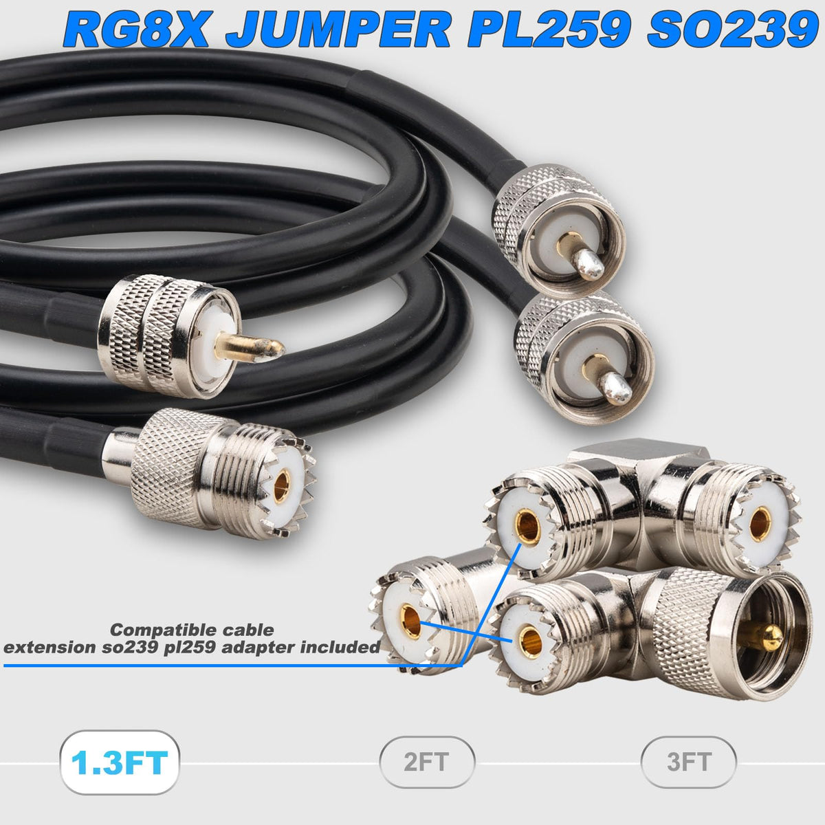 YOTENKO RG58 UHF Coaxial Extension Cable Set, PL259 SO239, 50 Ohm - product details