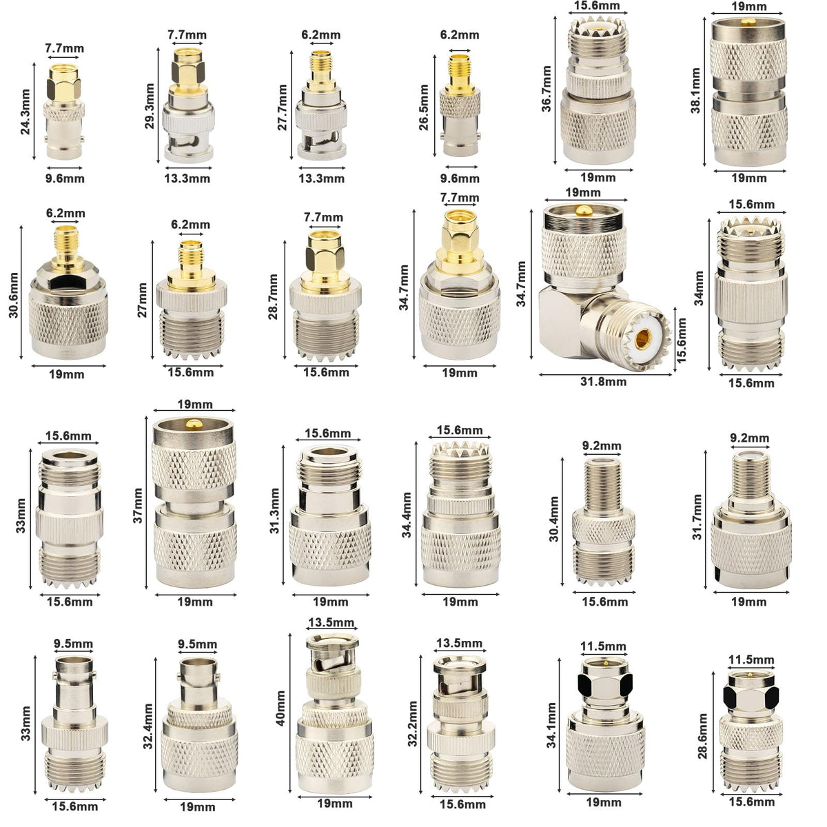 YOTENKO UHF PL259 SO239 RF Adapter Kit, 20 or 24 Pieces - product details